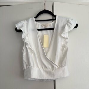 Monteau Los Angeles White Ruffle Wrap Top Womens Size S Sleeveless